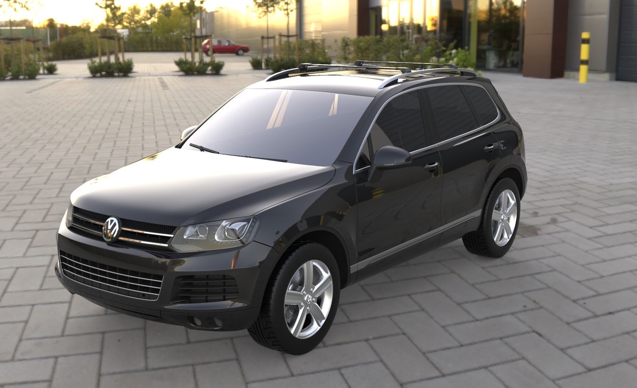 3D визуализация Ford Ranger 2012↗ Поперечный багажник на рейлинги под ключ фото 252°